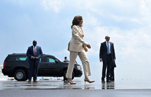 Vice President Kamala Harris walks to board Air Force Two at Indianapolis International Airport in Indianapolis