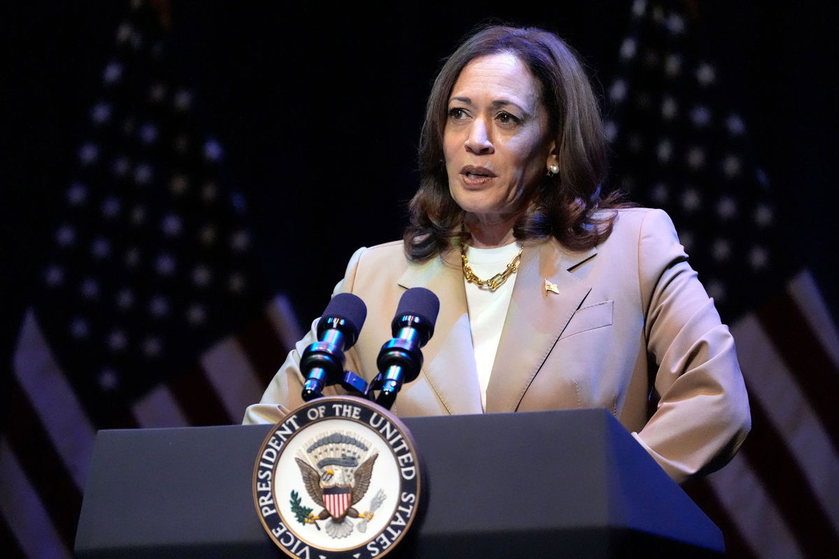 <i>Stephanie Scarbrough/Pool/AP via CNN Newsource</i><br/>Vice President Kamala Harris delivers remarks at a campaign event in Pittsfield