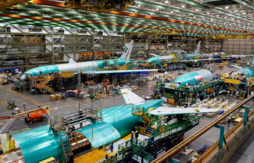 Boeing 777 freighters and 777X under construction at its Washington state factory.