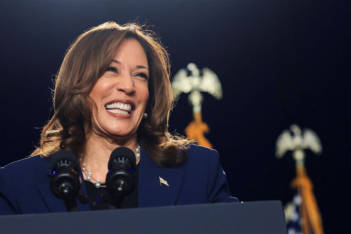 <i>Kevin Mohatt/Reuters via CNN Newsource</i><br/>U.S. Vice President Kamala Harris delivers remarks during a campaign event