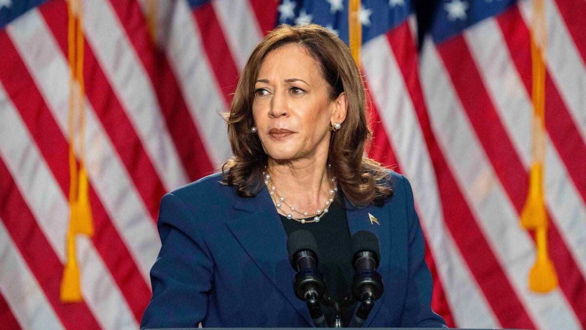<i>Kayla Wolf/AP via CNN Newsource</i><br/>Vice President Kamala Harris campaigns for president during an event at West Allis Central High School
