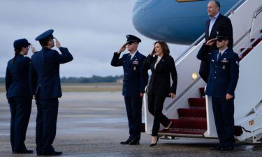 Kamala Harris  and second gentleman Douglas Emhoff descend from Air Force Two at Joint Base Andrews in Maryland on July 22.
