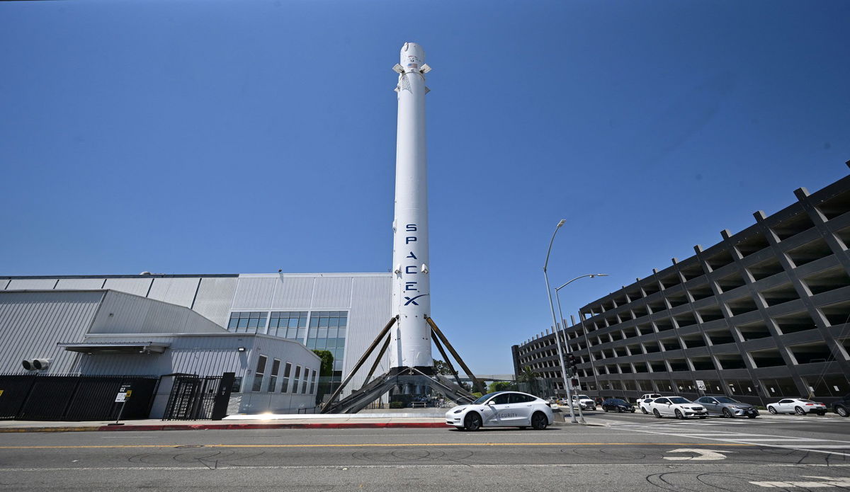 <i>Frederic J. Brown/AFP/Getty Images via CNN Newsource</i><br/>A Falcon 9 first-stage booster is seen on display at SpaceX headquarters in Hawthorne