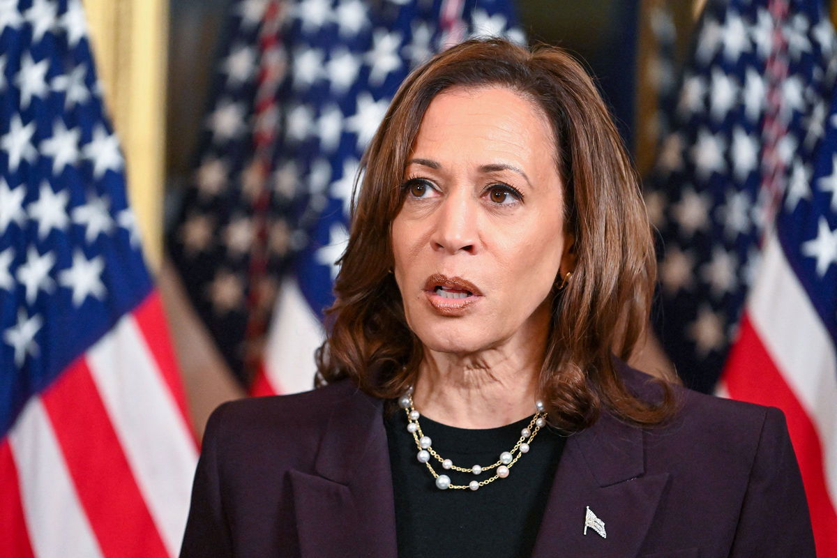 <i>Roberto Schmidt/AFP/Getty Images via CNN Newsource</i><br/>Vice President Kamala Harris speaks after meeting with Israeli Prime Minister Benjamin Netanyahu in the the Eisenhower Executive Office Building in Washington