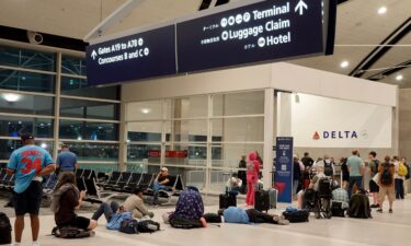 Travelers wait in a long line to speak with a Delta representative at the help desk in the McNamara terminal at the Detroit Metropolitan Wayne County Airport on July 20.