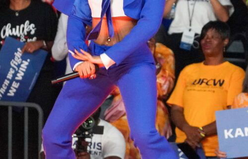 Megan Thee Stallion's midriff-bearing blue suit was designed by Abdul Sall.
