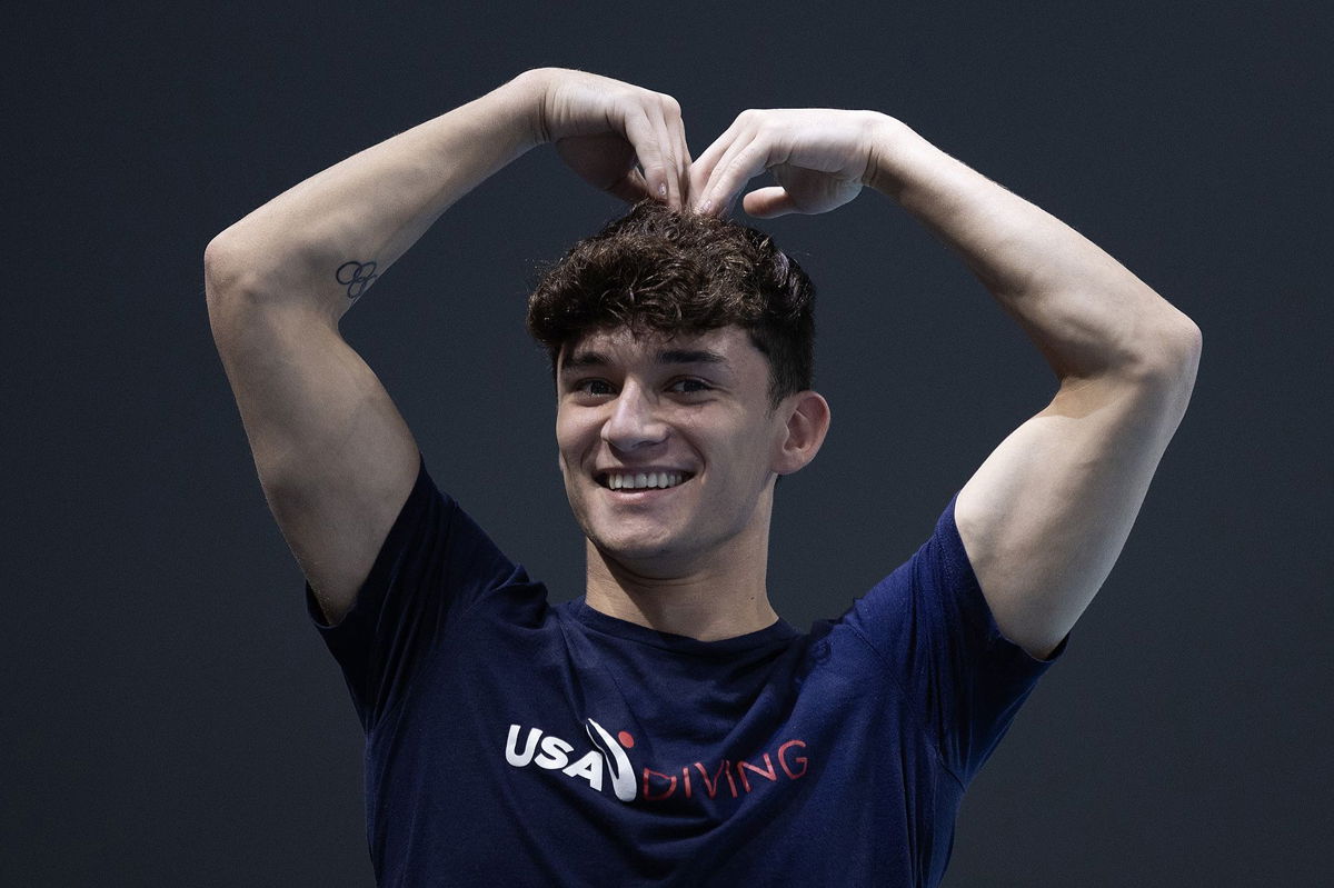 <i>Wang He/Getty Images via CNN Newsource</i><br/>Tyler Downs poses during the World Aquatics Diving World Cup 2024 in April in Xi An