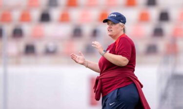 Emma Hayes speaks during a training session.