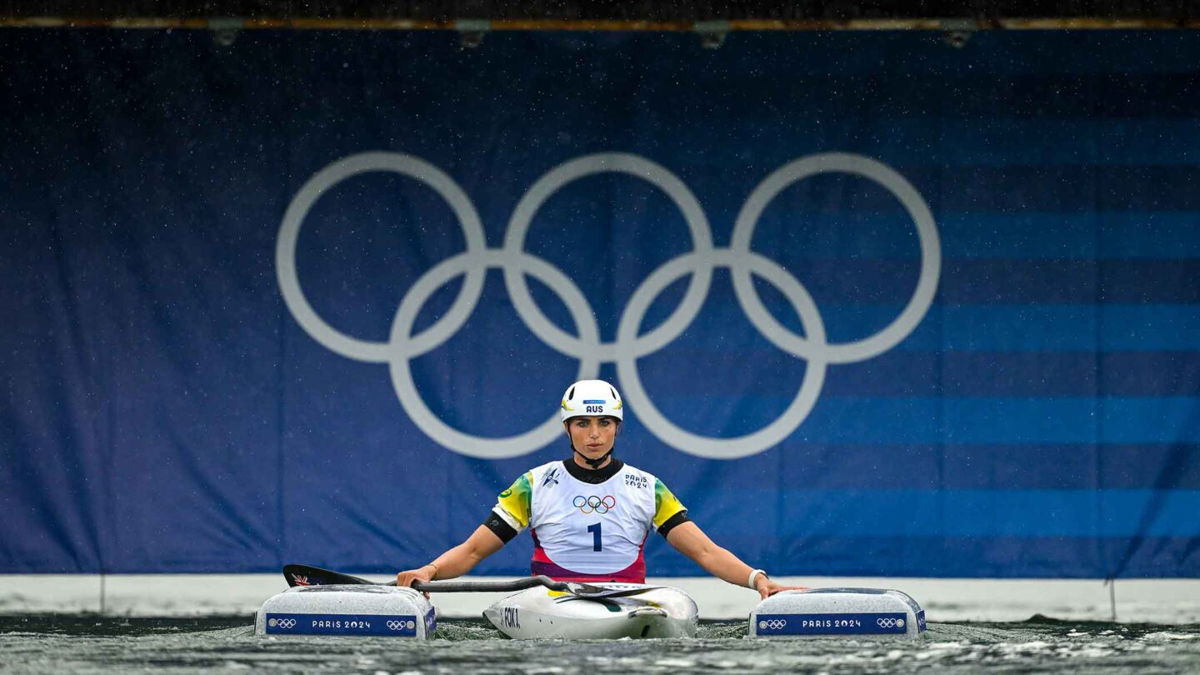 Jessica Fox of Team Australia in action during the heats of the women's K1 kayak at the Vaires-sur-Marne Nautical Stadium during the 2024 Paris Summer Olympic Games in Paris
