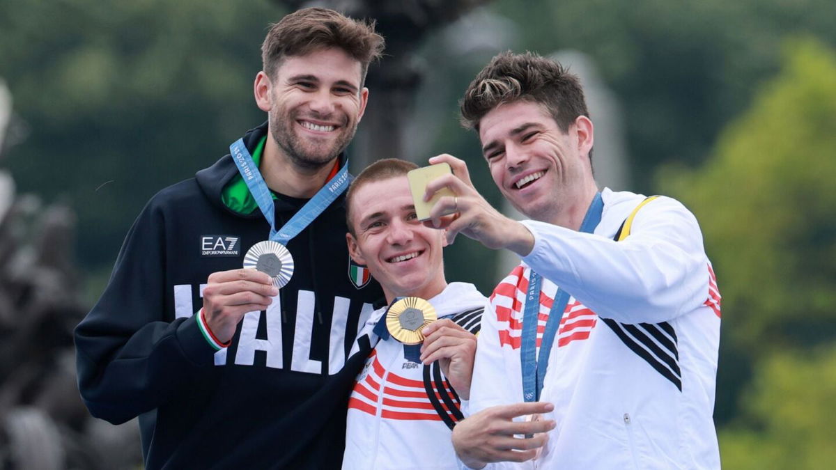 Medal podium in men's cycling time trial