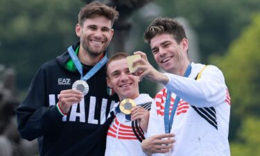 Medal podium in men's cycling time trial