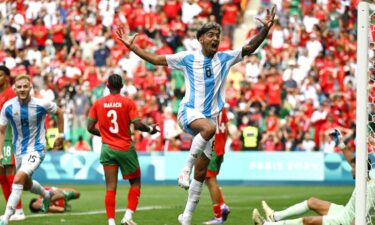 Argentina player celebrates after scoring a goal.