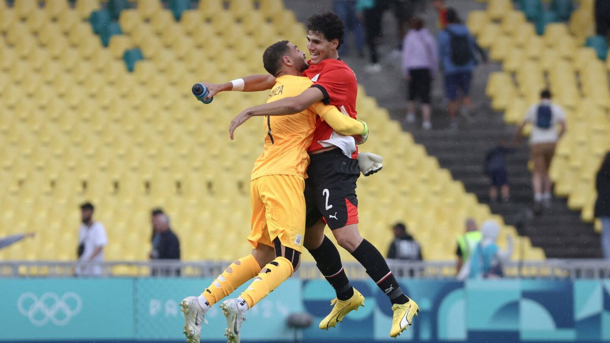 Egypt players celebrate after scoring a goal