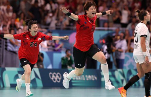 South Korea celebrates after scoring a goal.