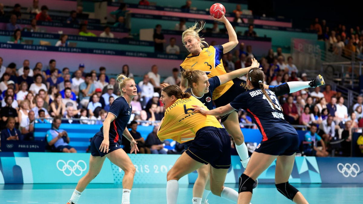 Sweden competes against Norway in handball preliminary round