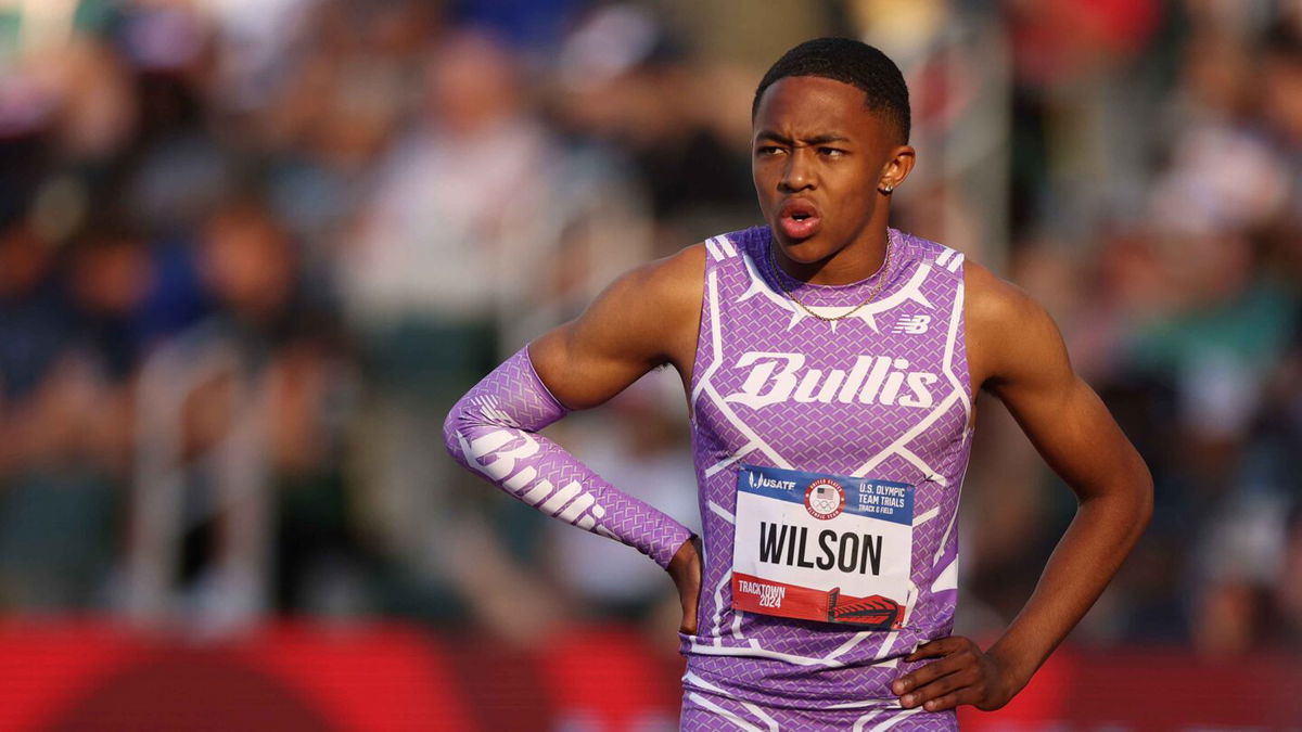 Quincy Wilson looks on after competing in the men's 400 meter semifinal on Day Three 2024 U.S. Olympic Team Trials Track & Field at Hayward Field on June 23