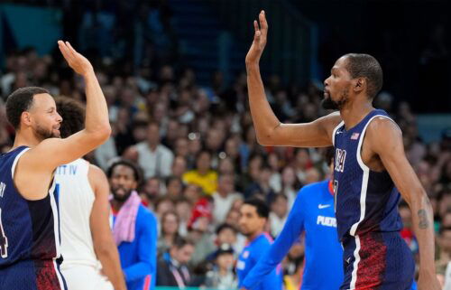 Kevin Durant and Steph Curry at the 2024 Paris Olympic Games