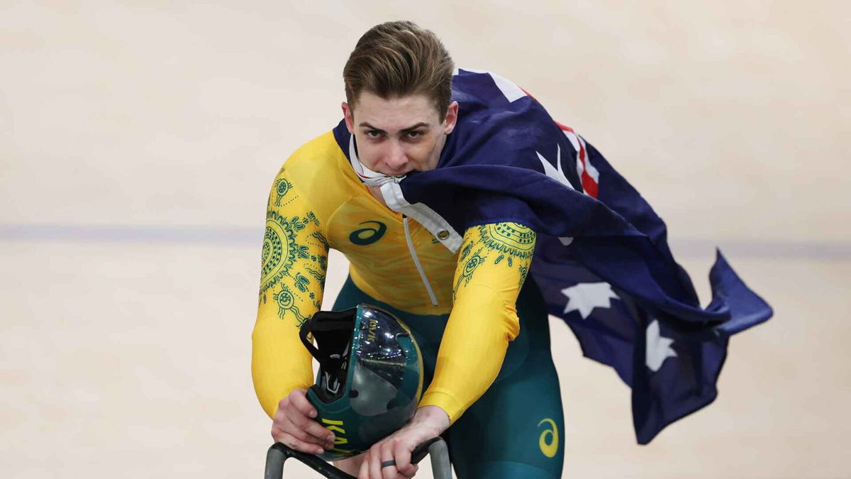 Australia competes in the men's team sprint bronze medal race.