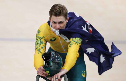 Australia competes in the men's team sprint bronze medal race.