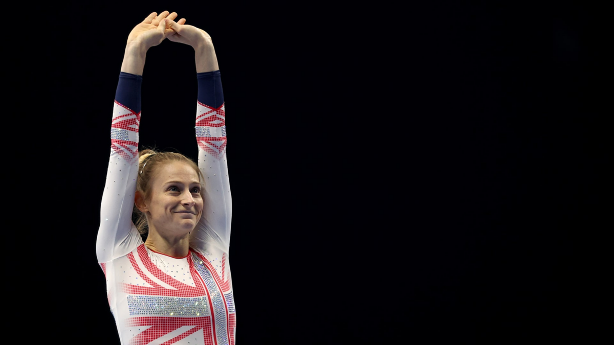 Bryony Page of Great Britain competes in the Women’s World Championship Trampoline Final.