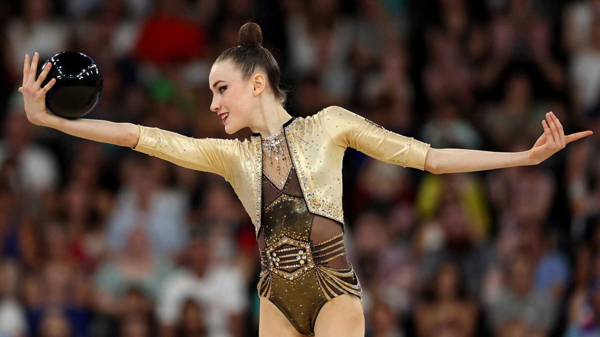 Darja Varfolomeev of Germany competes during the rhythmic gymnastics individual all-around final during the 2024 Paris Olympics.