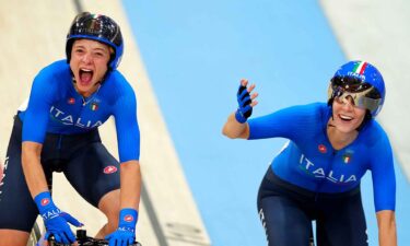 Italy celebrates the gold medal in women's Madison.