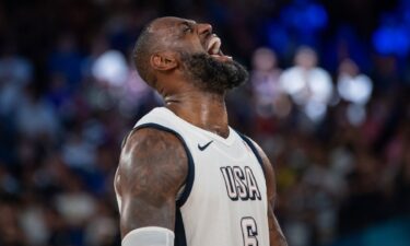 LeBron James celebrates after win vs. Serbia