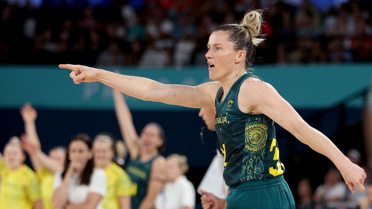 Sami Whitcomb reacts after basket vs. Serbia