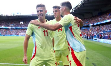 Spain players celebrates after scoring a goal