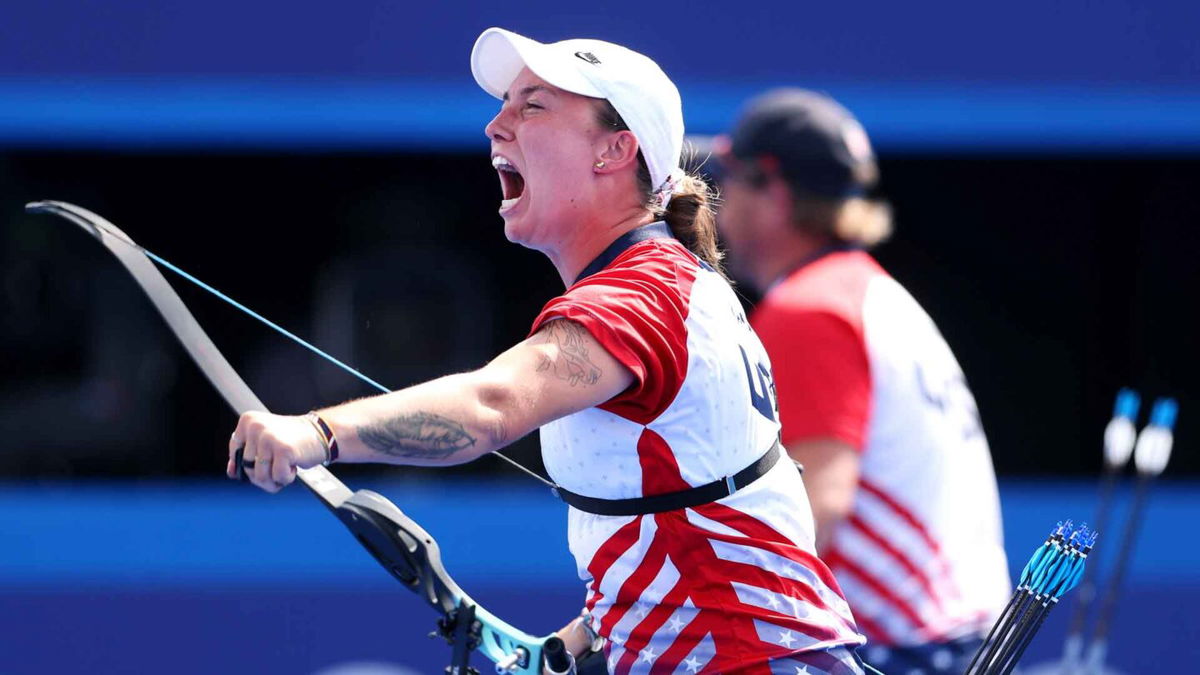 Casey Kaufhold celebrates after winning bronze.