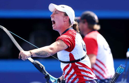 Casey Kaufhold celebrates after winning bronze.