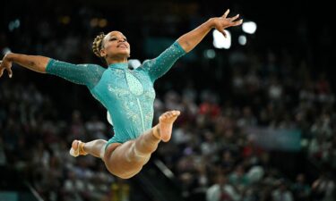 Brazil's Rebeca Andrade competes in the artistic gymnastics women's floor exercise final during the Paris 2024 Olympic Games at the Bercy Arena in Paris