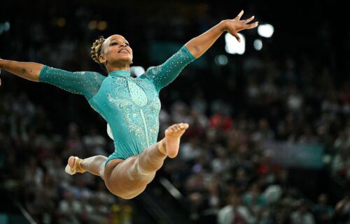 Brazil's Rebeca Andrade competes in the artistic gymnastics women's floor exercise final during the Paris 2024 Olympic Games at the Bercy Arena in Paris