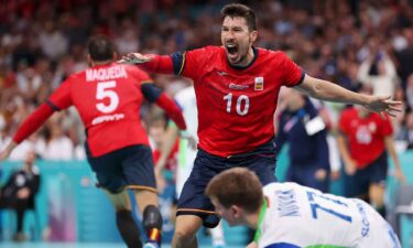 Spain handball player celebrates after a match.