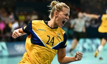 Handball player celebrates after scoring