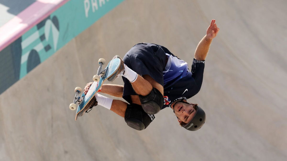 Tom Schaar competes in the men's park skateboarding final