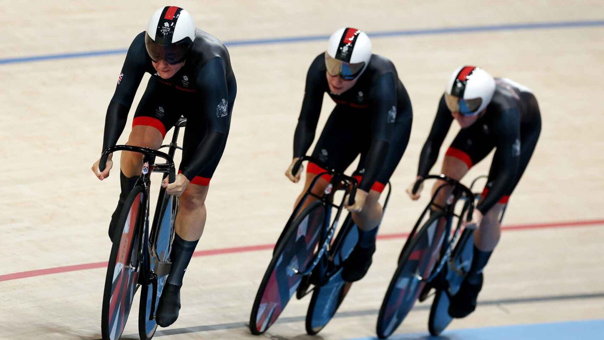 Great Britain sets a world record during the women's team sprint qualification round.