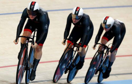 Great Britain sets a world record during the women's team sprint qualification round.