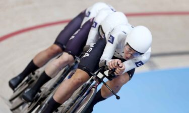 The U.S. women's team pursuit squad races at the 2024 Paris Games.