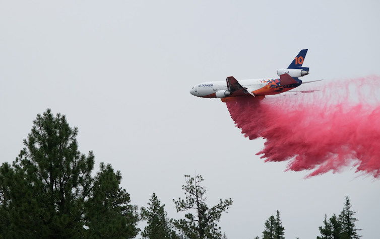 A Very Large Airtanker (VLAT) and three Large Airtankers (LAT) supported burn operations on Saturday. They dropped retardant along the “green”, unburned area outside of the Crazy Creek Fire.