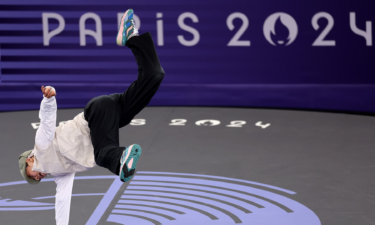 Ami of Japan competes during the B-Girls Round Robin on Day 14 of the Olympic Games  at Place de la Concorde.