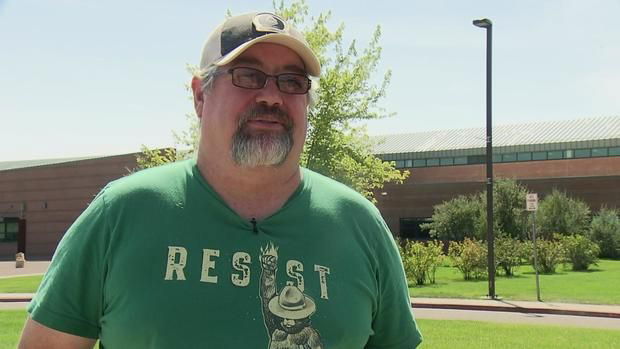 <i>KCNC via CNN Newsource</i><br/>Teacher Mike Burkett is ready for the start of the school year after being displaced by the Alexander Mountain Fire.