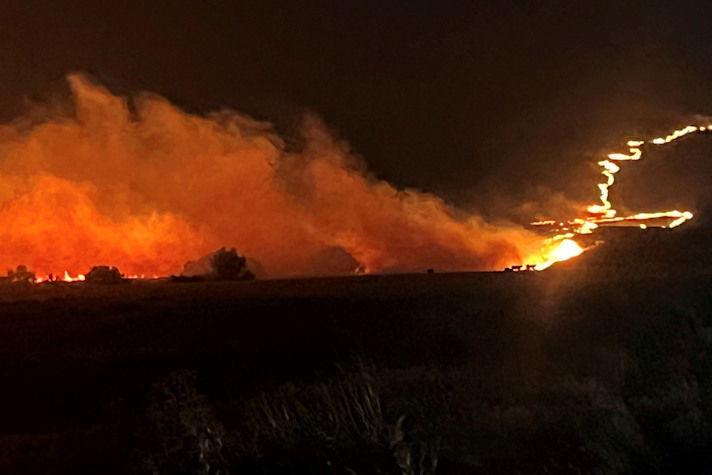 This photo provided by the Oregon Department of Transportation shows the Durkee Fire burning in Eastern Oregon on, Monday, July 22, 2024.