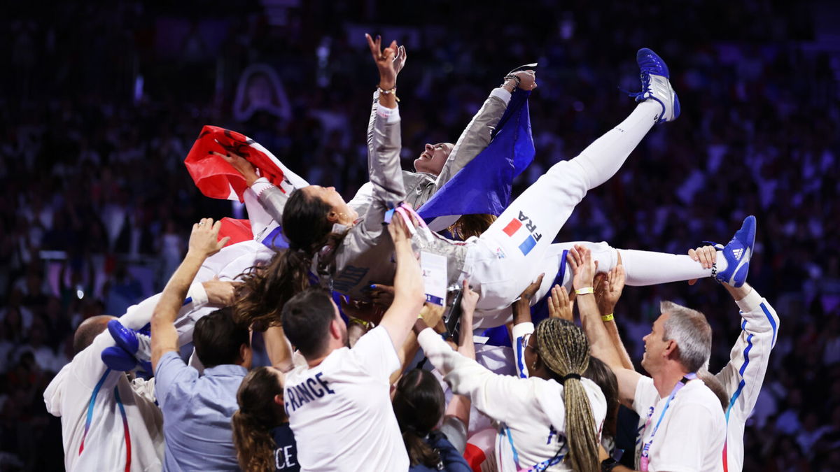 Manon Apithy-Brunet and Sara Balzer celebrate