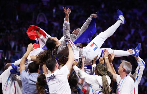 Manon Apithy-Brunet and Sara Balzer celebrate