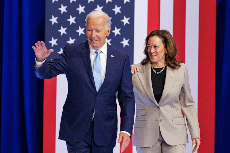 President Joe Biden, left, and US Vice President Kamala Harris are pictured during an event in Upper Marlboro, Maryland, on August 15.