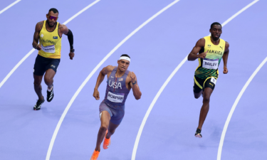 Michael Norman competes during the men's 400m opening round on Day 9 of the Paris Olympic Games at Stade de France.