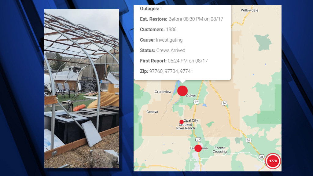 Storms sweep through Central Oregon, bringing strong winds, lightning, falling trees, branches and tents; thousands are without power