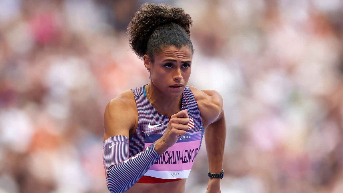 Sydney McLaughlin-Levrone of Team United States competes during the Women's 400m Hurdles Round 1 at Stade de France.