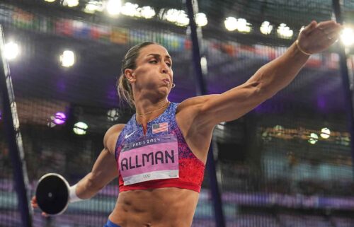 Valarie Allman competes in the women's discus event at the Paris Olympics on August 5.